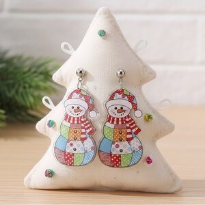 Quilted Snowman Earrings
